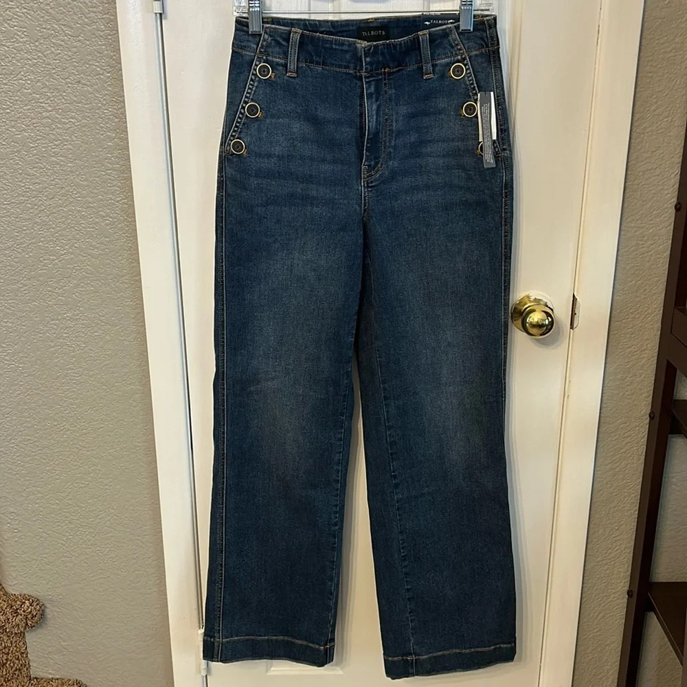 Talbots Women’s (4) Wide Leg Jeans High Waist Marina Wash Sailor Buttons NWT